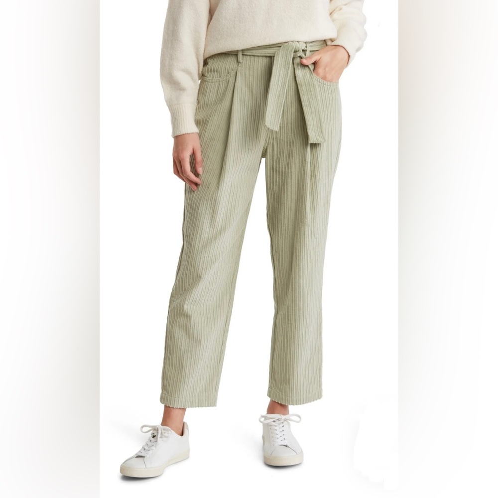 Tie High Waist Ankle Crop Corduroy Pants Size Large